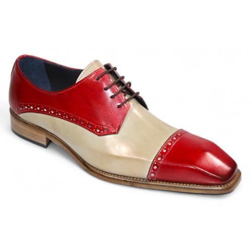 Duca Di Matiste "Lombardi" Red/Beige Genuine Italian Calf Leather Lace-Up Dress Shoes.